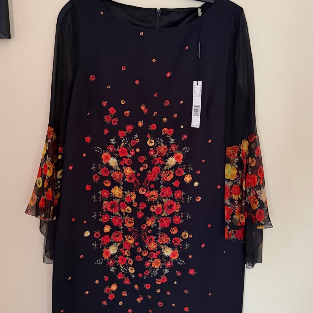 Elie Tahari Black Dress with Red Floral Design